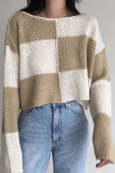 Checkered Cropped Sweater